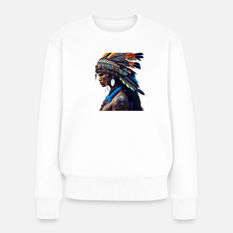 Indianer mit blauem Oberteil - Frauen Premium Bio Pullover - Weiß
