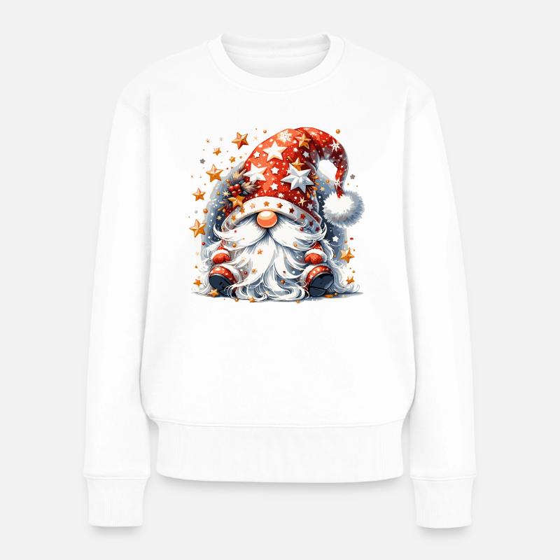 Weihnachtswichtel mit Sternen und Schneeflocken - Frauen Premium Bio Pullover - Weiß