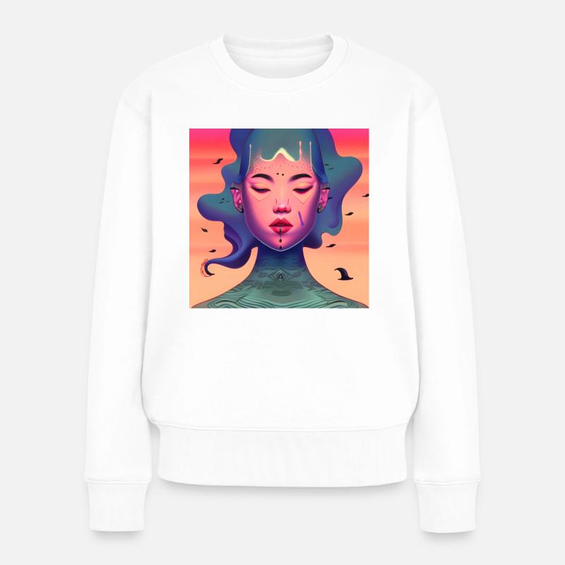 Abstraktes Gesicht Frau Mädchen Kunst - Frauen Premium Bio Pullover - Weiß