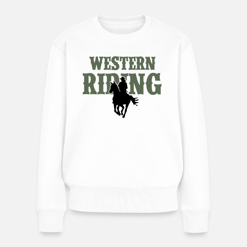 Western Reiten Frau - Frauen Premium Bio Pullover - Weiß
