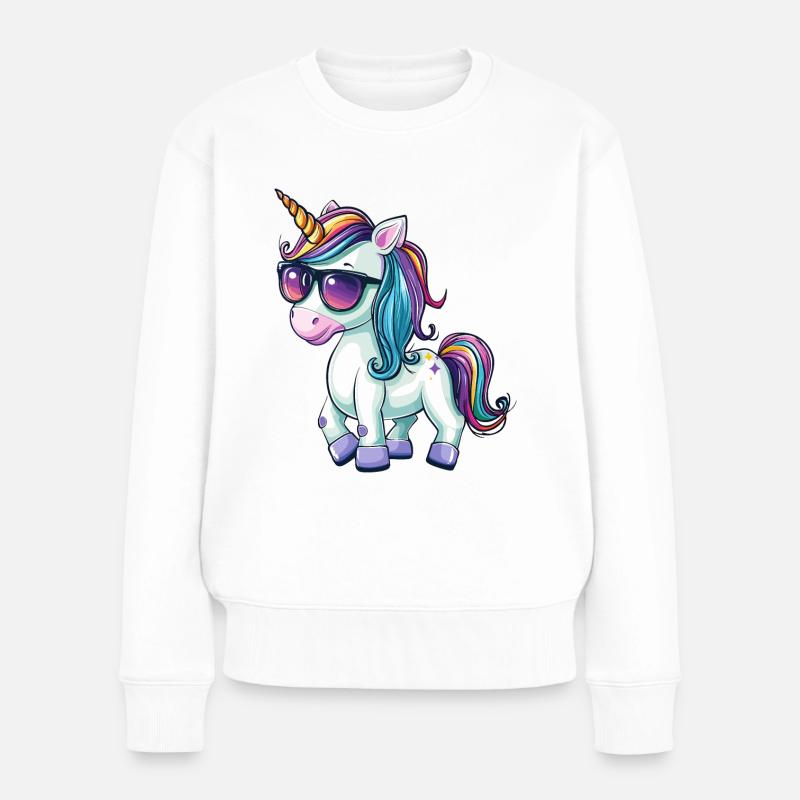Einhorn Cool Sonnenbrille Einhörner Cartoon Comic - Frauen Premium Bio Pullover - Weiß
