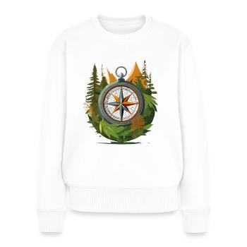 Boussole en forêt pour les aventuriers - Pull Premium bio Femme - blanc - Devant - Julia (174cm)
