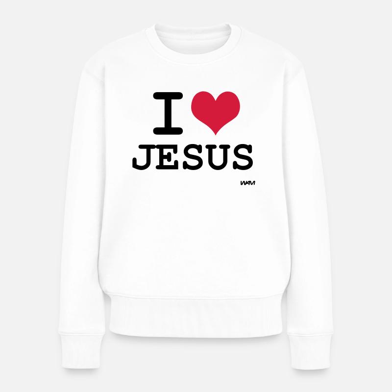 i love jesus by wam - Frauen Premium Bio Pullover - Weiß