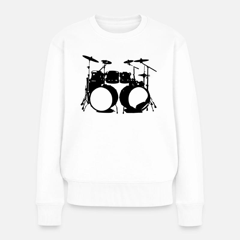 Schlagzeug, Drums, Drummer, Schlagzeuger, Musik, - Frauen Premium Bio Pullover - Weiß