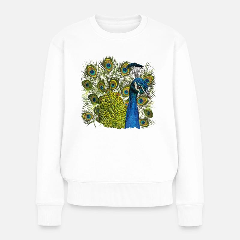 Pfau - Frauen Premium Bio Pullover - Weiß