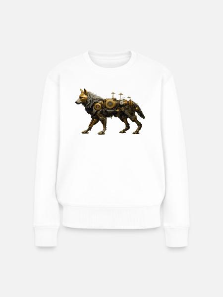Steampunk Wolf - Frauen Premium Bio Pullover - Weiß