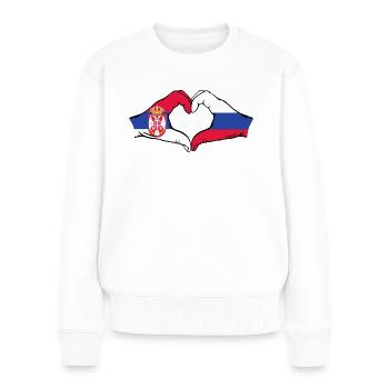 Serbien Russland Flagge Hände Herzform - Frauen Premium Bio Pullover - Weiß - Vorne - Julia (174cm)