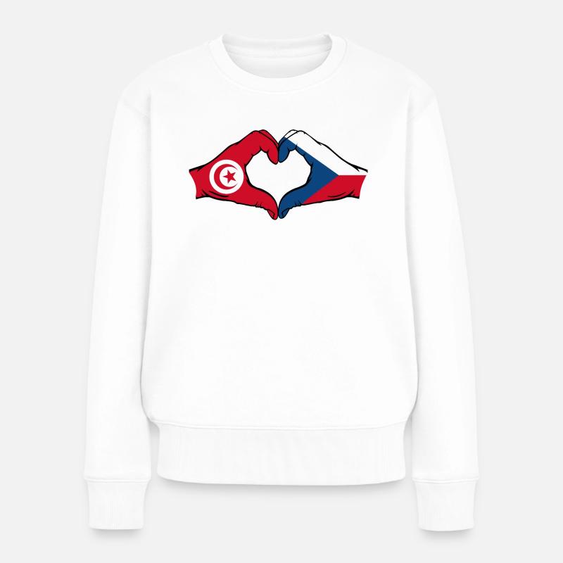Tunisie République tchèque drapeau coeur - Pull Premium bio Femme - blanc