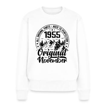 1955 November Original 69 Jahre altes Geburtstagsgeschenk - Frauen Premium Bio Pullover - Weiß - Vorne - Julia (174cm)