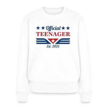 OFFICIAL TEENAGER EST. 2025 - TEENIE - BIRTHDAY - Frauen Premium Bio Pullover - Weiß - Vorne - Julia (174cm)