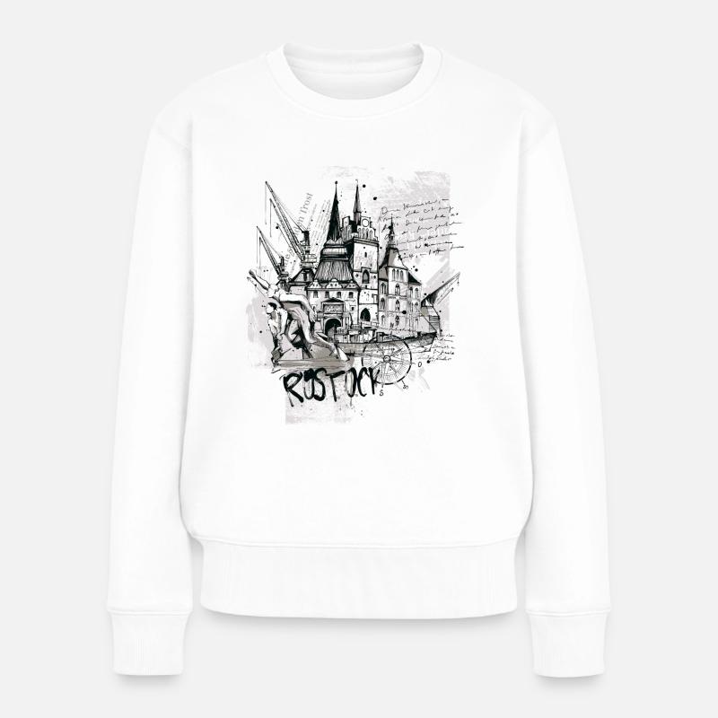 Rostock Collage - Frauen Premium Bio Pullover - Weiß