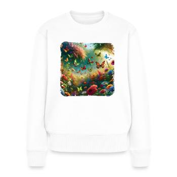 Lebendiges Gemälde Schmetterlinge Flora Fauna - Frauen Premium Bio Pullover - Weiß - Vorne - Julia (174cm)