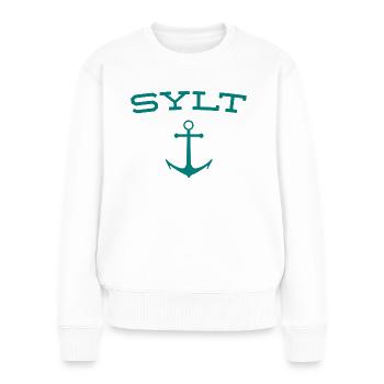 Sylt - Nordsee - Deutschland - Kampen - Insel - Frauen Premium Bio Pullover - Weiß - Vorne - Julia (174cm)