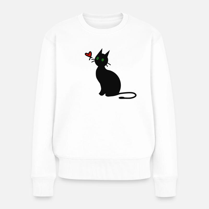 Schwarze Katze - Frauen Premium Bio Pullover - Weiß