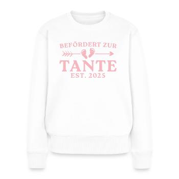 Schwangerschaft verkünden 2025 Befördert zur Tante - Frauen Premium Bio Pullover - Weiß - Vorne - Julia (174cm)