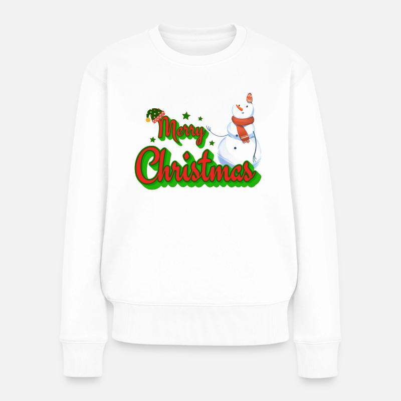 Merry Christmas Snowman - Frauen Premium Bio Pullover - Weiß