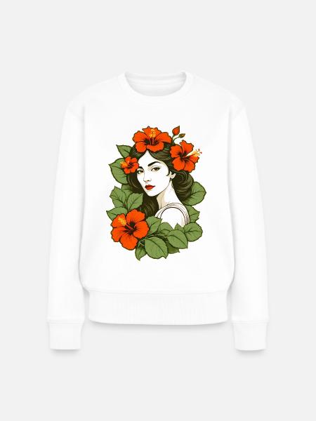 Hibiskusblüten - Frauen Premium Bio Pullover - Weiß