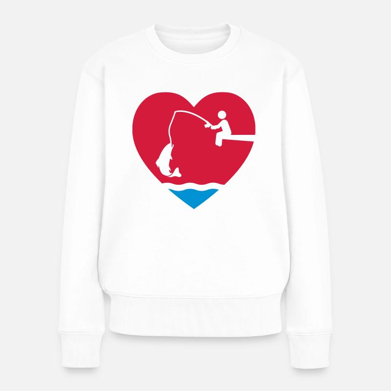 angeln_herz - Frauen Premium Bio Pullover - Weiß