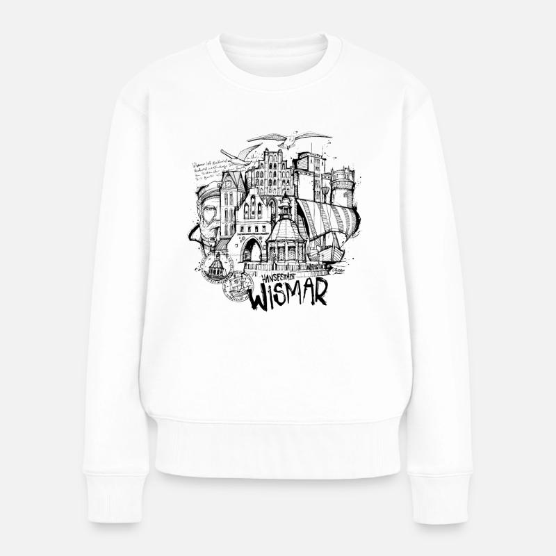 Hansestadt Wismar - Frauen Premium Bio Pullover - Weiß