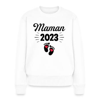 Grossesse Femme Enceinte - Future Maman 2023 - Pull Premium bio Femme - blanc - Devant - Julia (174cm)