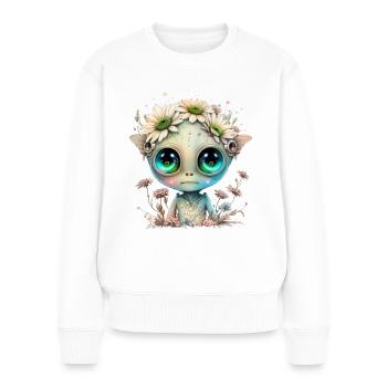 Süßes Alien-Girl - Frauen Premium Bio Pullover - Weiß - Vorne - Julia (174cm)