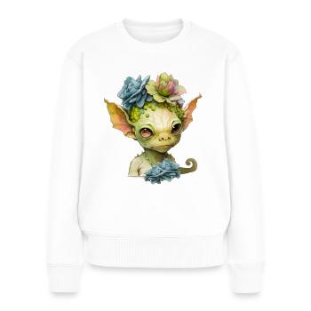 Mignon extraterrestre avec des fleurs - Pull Premium bio Femme - blanc - Devant - Julia (174cm)