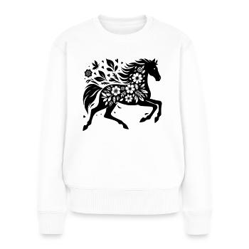 Fleurs De Silhouette De Cheval - Pull Premium bio Femme - blanc - Devant - Julia (174cm)
