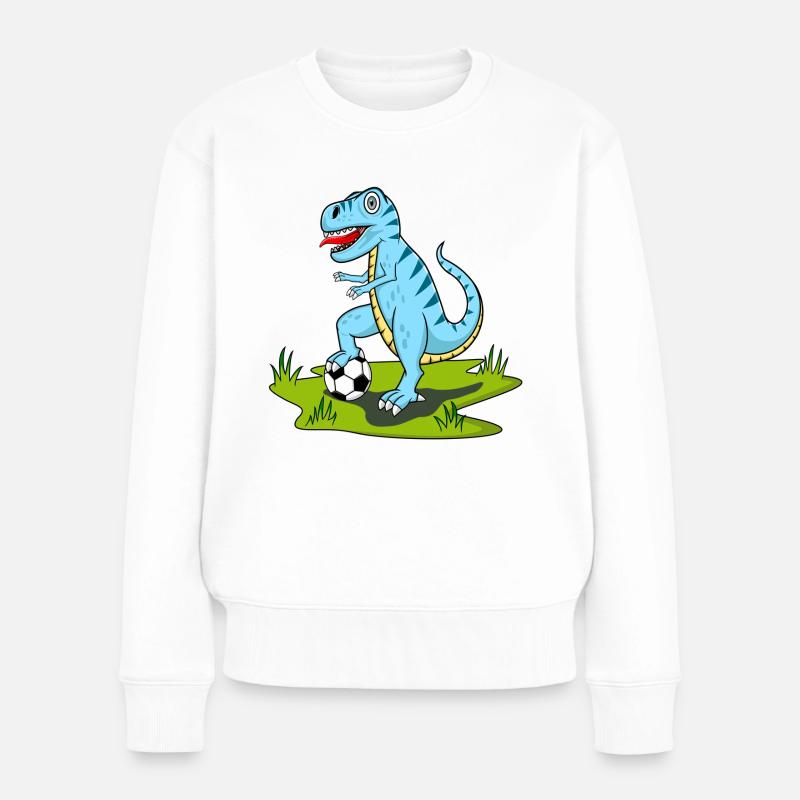 Dinosaurier Rex Fußball Blau - Frauen Premium Bio Pullover - Weiß