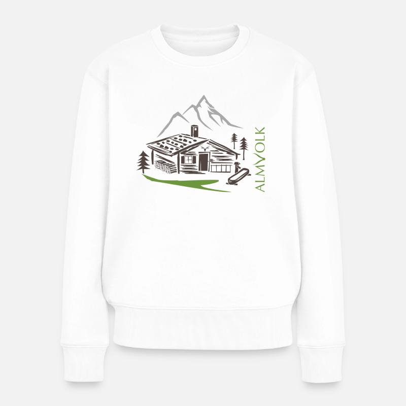 ALMVOLK Almhütte - Frauen Premium Bio Pullover - Weiß