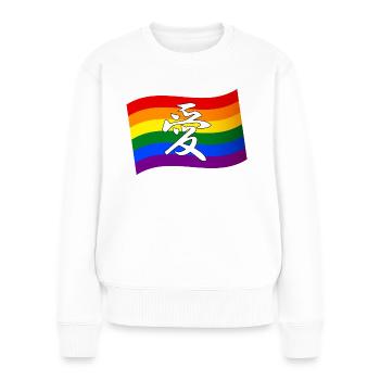 Rainbow Flag Gay Pride LOVE en Kanji et en chinois - Pull Premium bio Femme - blanc - Devant - Julia (174cm)