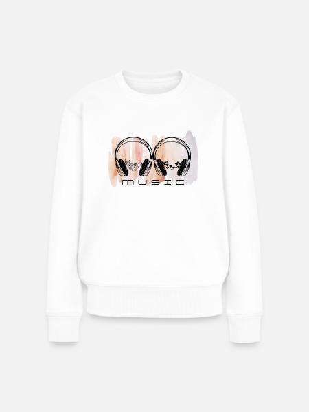 Liebe und Musik. Kopfhörer. - Frauen Premium Bio Pullover - Weiß