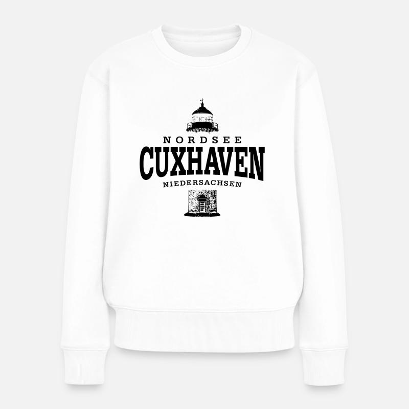 Cuxhaven Nordsee (schwarz) - Frauen Premium Bio Pullover - Weiß