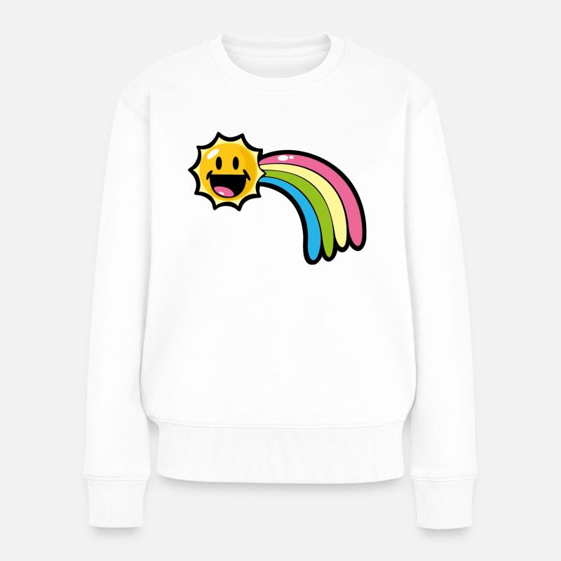 Smiley Kawaii Sun and Rainbow - Frauen Premium Bio Pullover - Weiß