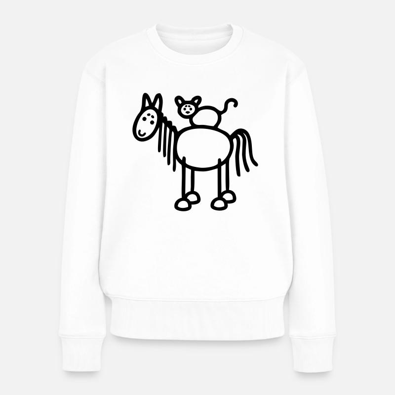 Pferd & Katze - Frauen Premium Bio Pullover - Weiß