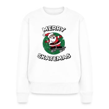 Merry Skatemas | Skateboard Weihnachten Print - Frauen Premium Bio Pullover - Weiß - Vorne - Julia (174cm)