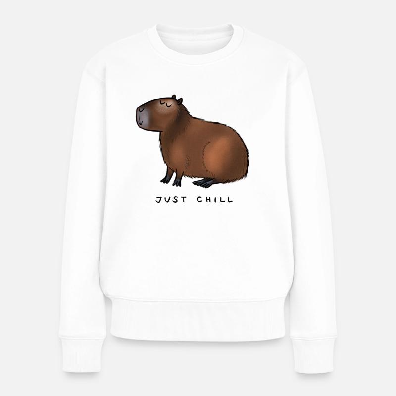 Capybara - just chill! - Frauen Premium Bio Pullover - Weiß
