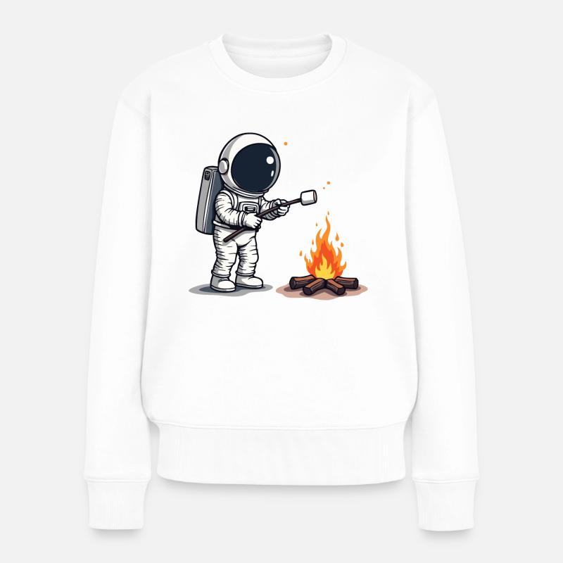 Astronaut röstet Marshmallow am Lagerfeuer - Frauen Premium Bio Pullover - Weiß