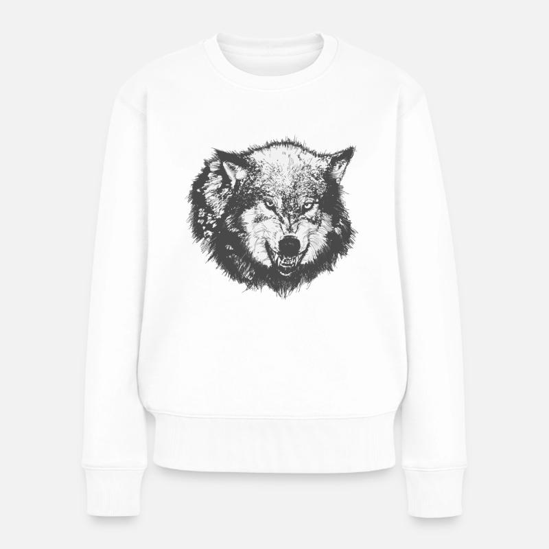 Wolf - Frauen Premium Bio Pullover - Weiß