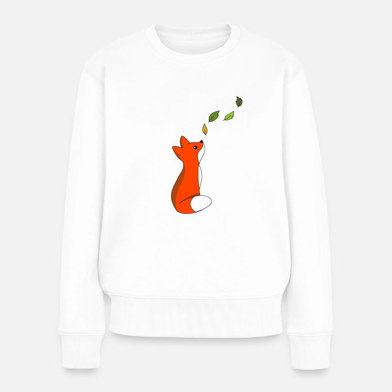Fuchs mit Blätter - Frauen Premium Bio Pullover - Weiß