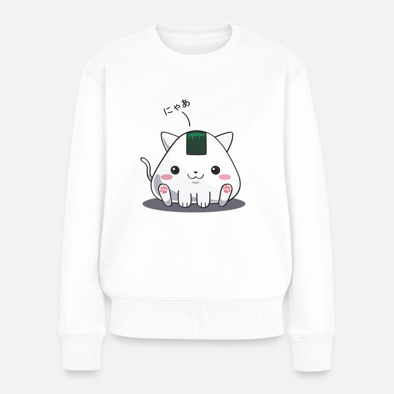 Onigiri - Katze nya - Frauen Premium Bio Pullover - Weiß