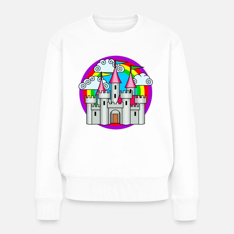 Zauberschloss mit Regenbogen - Frauen Premium Bio Pullover - Weiß