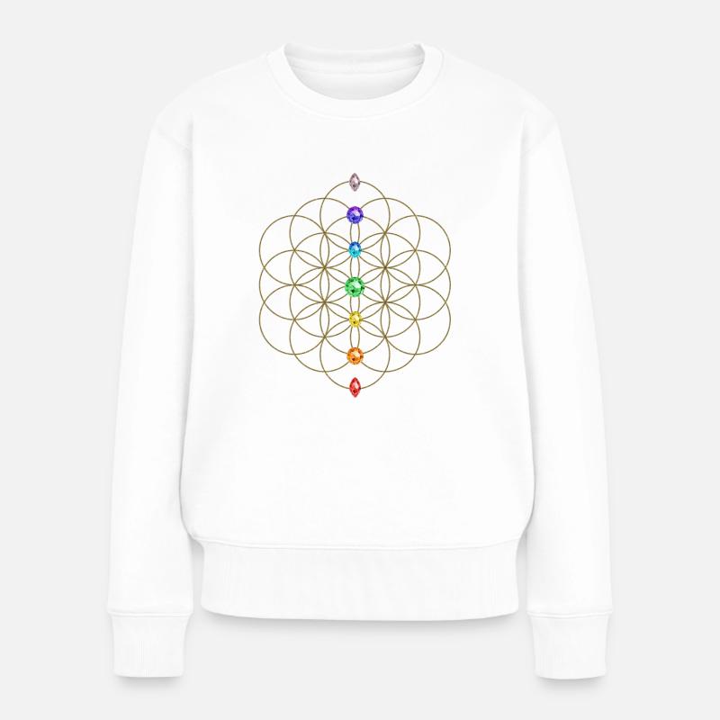 Blume des Lebens, Heilige Geometrie, Lebensblume - Frauen Premium Bio Pullover - Weiß