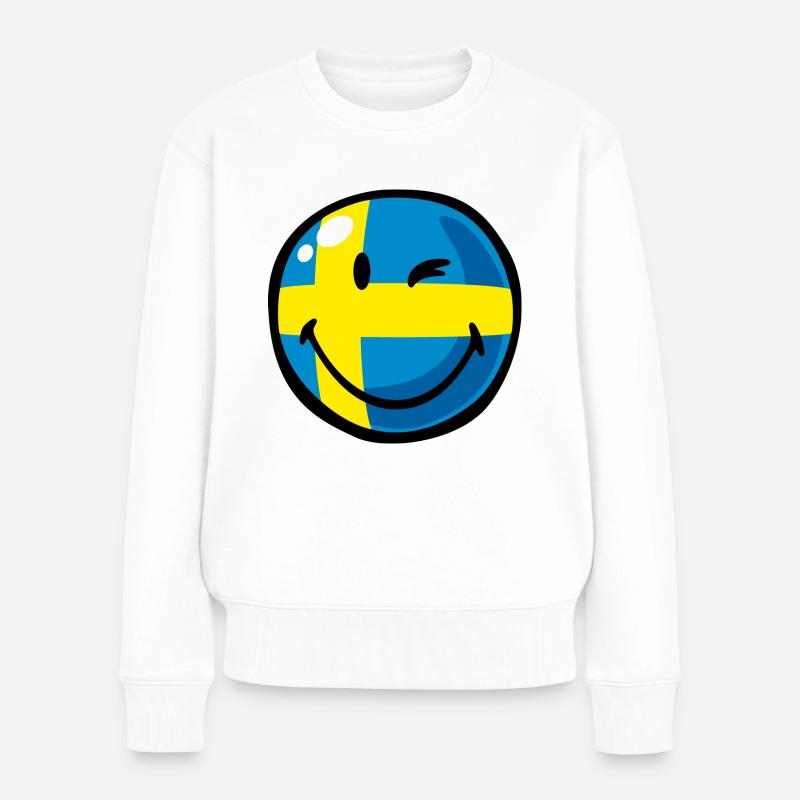 Smiley Flag Sweden - Frauen Premium Bio Pullover - Weiß