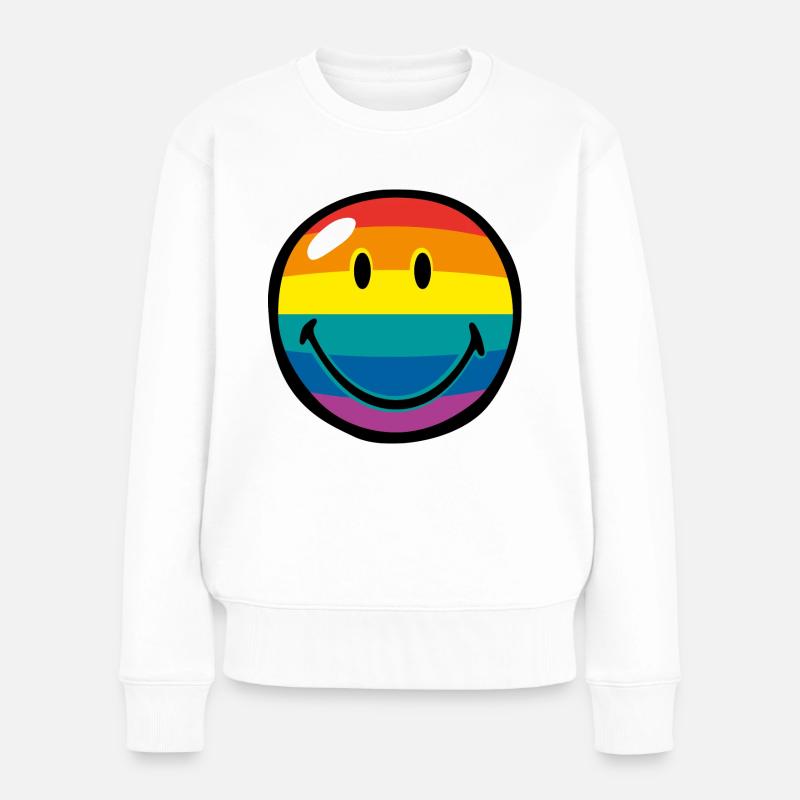 Smiley Rainbow Stripes - Frauen Premium Bio Pullover - Weiß
