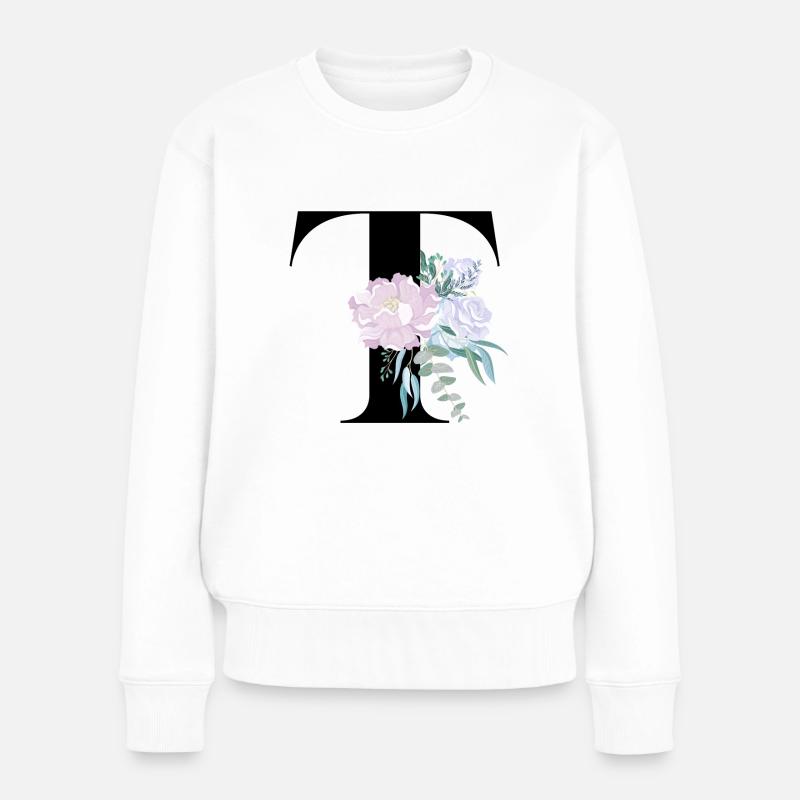 lettre T fleuris - Pull Premium bio Femme - blanc