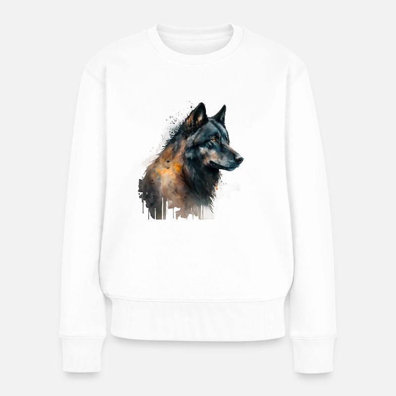 Watercolour Wolf - Frauen Premium Bio Pullover - Weiß