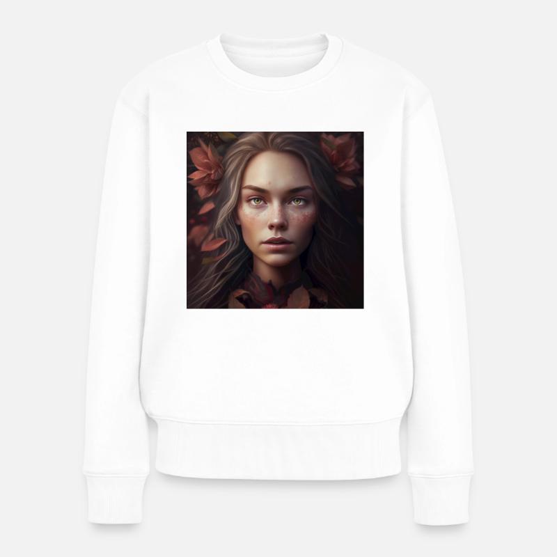 Weibsbild im Herbstlaub - Frauen Premium Bio Pullover - Weiß