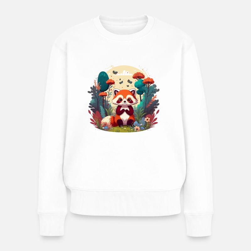 roter Panda - Frauen Premium Bio Pullover - Weiß