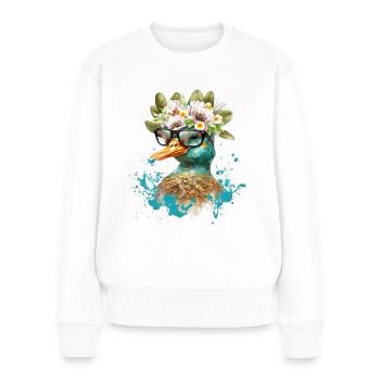 Drôle de canard - Pull Premium bio Femme - blanc - Devant - Julia (174cm)