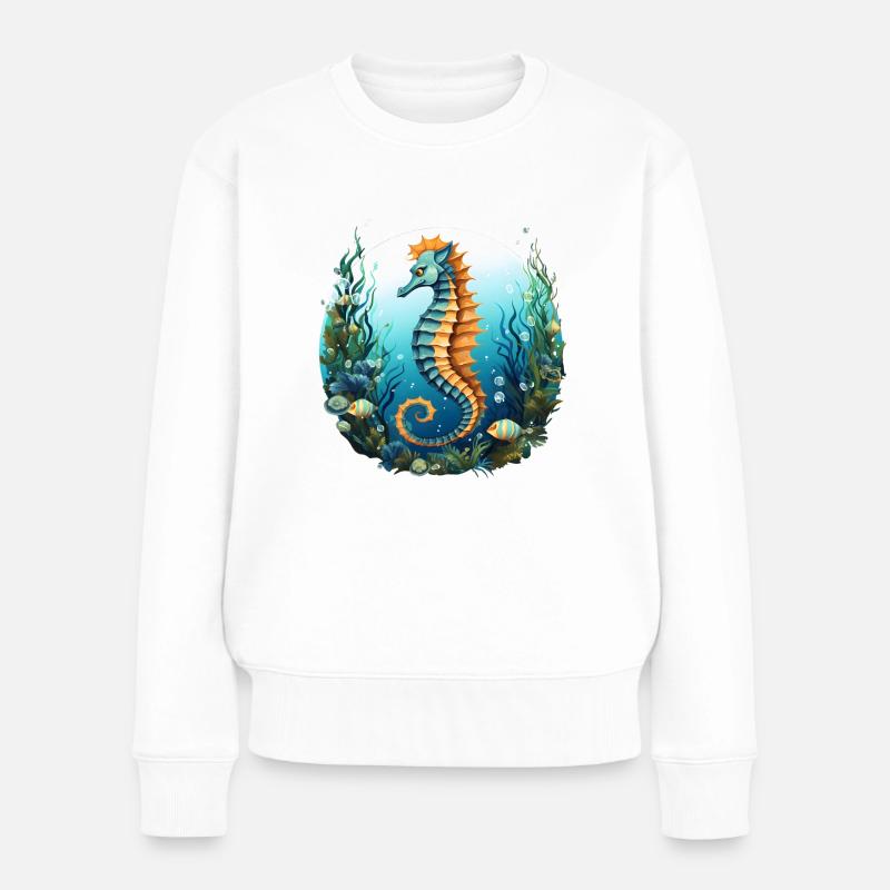 Seepferdchen - Frauen Premium Bio Pullover - Weiß